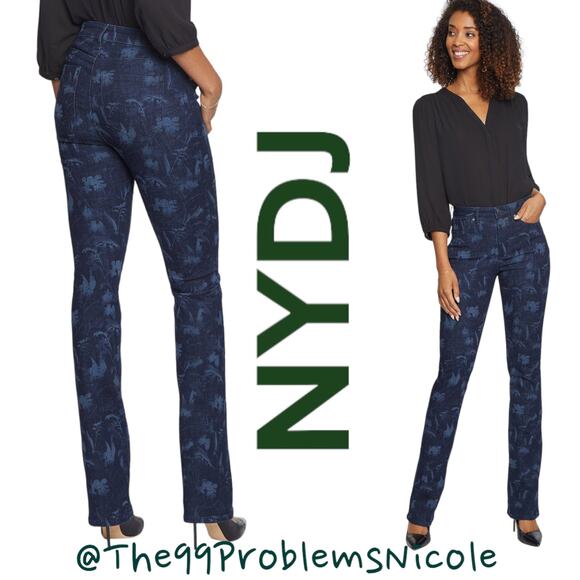 NYDJ Slim Bootcut Jeans in Floral Bishop Print High Waist - Picture 1 of 9